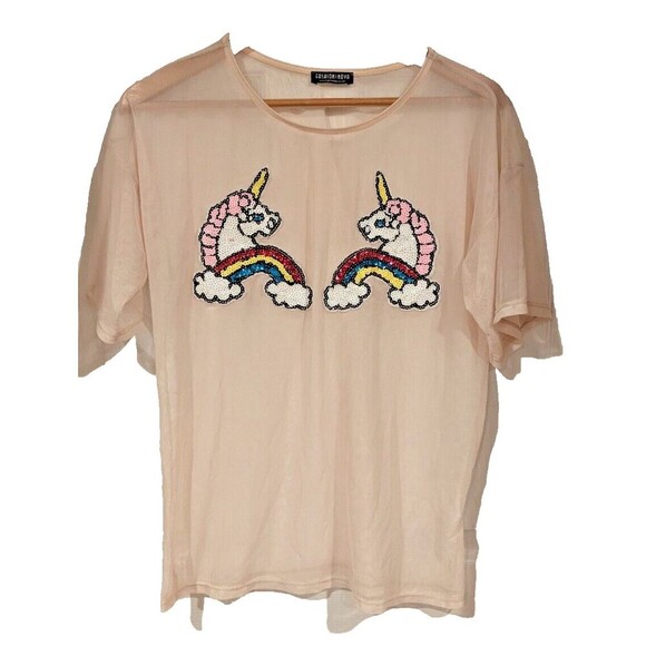 Fashion‎ Nova sheer sequin unicorn top SZ XL Whimsical Fun Clubwear Girly Disco - Picture 1 of 7